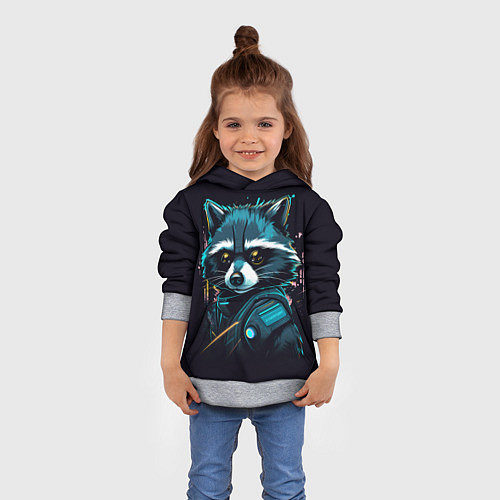 Детская толстовка Енот - cyberpunk style / 3D-Меланж – фото 4