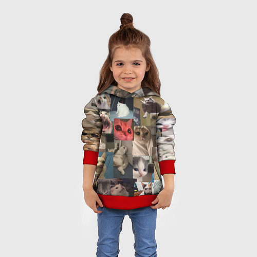 Детская толстовка Мемные котики / 3D-Красный – фото 4