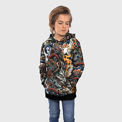 Толстовка-худи детская Татуировка Ирезуми, цвет: 3D-черный — фото 2