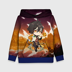 Толстовка-худи детская ЧжунЛи Геншин Импакт, цвет: 3D-синий