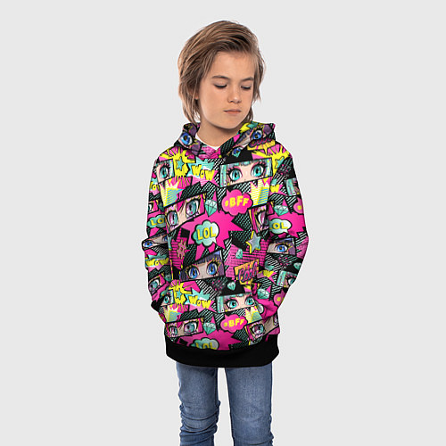 Детская толстовка Глаза аниме-девушки: cool pattern / 3D-Черный – фото 3