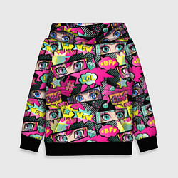 Толстовка-худи детская Глаза аниме-девушки: cool pattern, цвет: 3D-черный