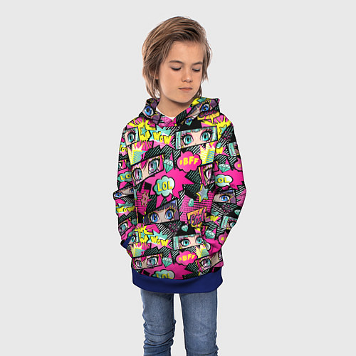 Детская толстовка Глаза аниме-девушки: cool pattern / 3D-Синий – фото 3