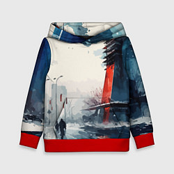 Толстовка-худи детская Наш город - коллекция Бело-сине-красный - Хуф и Ся, цвет: 3D-красный
