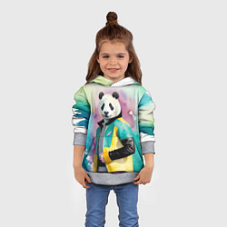 Толстовка-худи детская Прикольный панда в модной куртке, цвет: 3D-меланж — фото 2