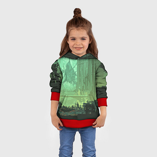 Детская толстовка Пиксельный киберпанк пейзаж иллюстрация / 3D-Красный – фото 4