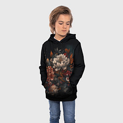 Толстовка-худи детская Хризантемы: арт нейросети в стиле японской татуиро, цвет: 3D-черный — фото 2