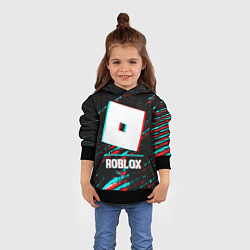 Толстовка-худи детская Roblox в стиле glitch и баги графики на темном фон, цвет: 3D-черный — фото 2