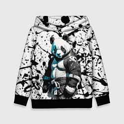 Толстовка-худи детская Panda samurai on the background of blots, цвет: 3D-черный