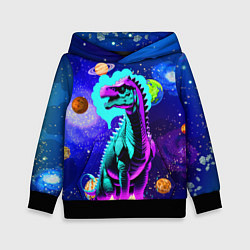 Толстовка-худи детская Динозавр в космосе - неоновое свечение, цвет: 3D-черный