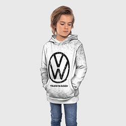 Толстовка-худи детская Volkswagen с потертостями на светлом фоне, цвет: 3D-белый — фото 2