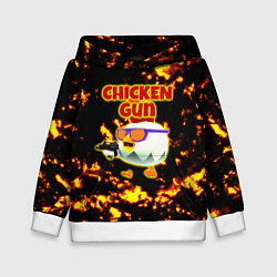 Толстовка-худи детская Chicken Gun на фоне огня, цвет: 3D-белый