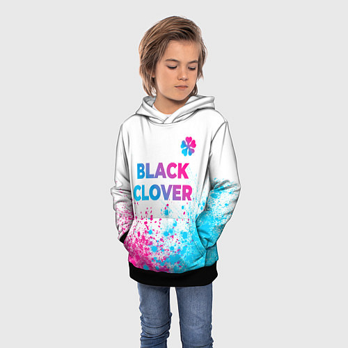 Детская толстовка Black Clover neon gradient style: символ сверху / 3D-Черный – фото 3