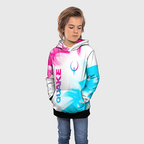 Детская толстовка Quake neon gradient style: надпись, символ / 3D-Черный – фото 3
