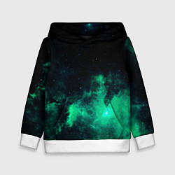 Толстовка-худи детская Зелёная галактика Midjourney, цвет: 3D-белый