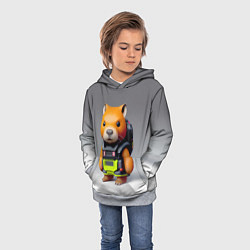 Толстовка-худи детская Кроха-капибара - киберпанк - нейросеть, цвет: 3D-меланж — фото 2