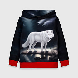 Толстовка-худи детская Белый волк в лесу, цвет: 3D-красный