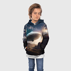Толстовка-худи детская НЛО над горами, цвет: 3D-белый — фото 2
