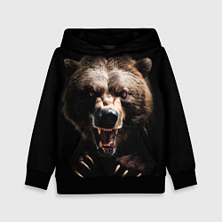 Толстовка-худи детская Бурый агрессивный медведь, цвет: 3D-черный