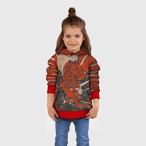 Детская толстовка Тигр в японском стиле / 3D-Красный – фото 4