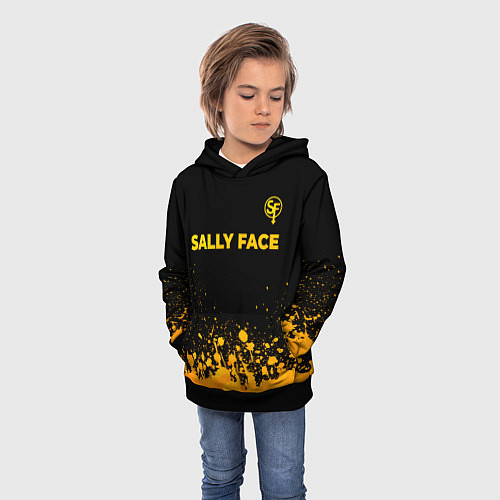 Детская толстовка Sally Face - gold gradient: символ сверху / 3D-Черный – фото 3