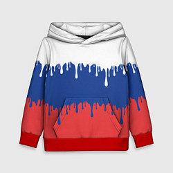 Толстовка-худи детская Флаг России - потёки, цвет: 3D-красный