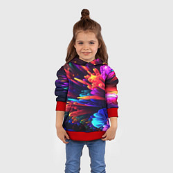 Толстовка-худи детская Неоновая абстракция в виде цветов, цвет: 3D-красный — фото 2