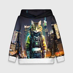 Толстовка-худи детская Cool cat in New York city at night, цвет: 3D-белый