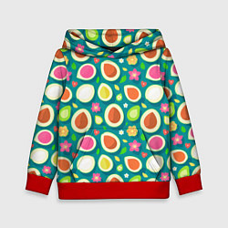 Толстовка-худи детская Текстура авокадо и цветы, цвет: 3D-красный