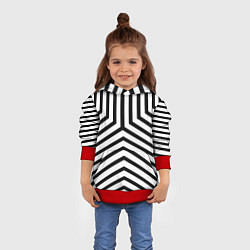 Толстовка-худи детская Черно-белые полосы в узоре, цвет: 3D-красный — фото 2