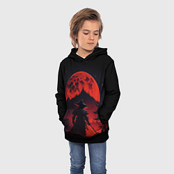 Толстовка-худи детская Самурай, деревня и луна - мрачный, цвет: 3D-черный — фото 2