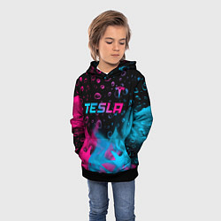 Толстовка-худи детская Tesla - neon gradient: символ сверху, цвет: 3D-черный — фото 2