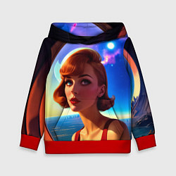 Толстовка-худи детская Девушка в спиральном тоннеле, цвет: 3D-красный