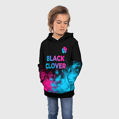 Детская толстовка Black Clover - neon gradient: символ сверху / 3D-Черный – фото 3