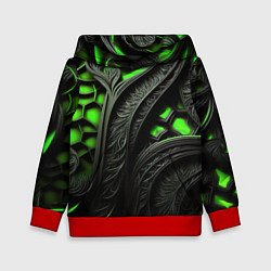 Толстовка-худи детская Green black abstract, цвет: 3D-красный