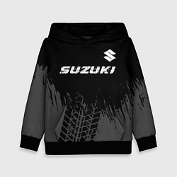 Толстовка-худи детская Suzuki speed на темном фоне со следами шин: символ, цвет: 3D-черный