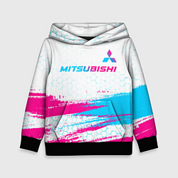 Толстовка-худи детская Mitsubishi neon gradient style: символ сверху, цвет: 3D-черный