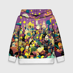 Толстовка-худи детская Праздничный город, цвет: 3D-белый