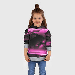 Толстовка-худи детская Сай фай пейзаж в черно розовых тонах, цвет: 3D-меланж — фото 2