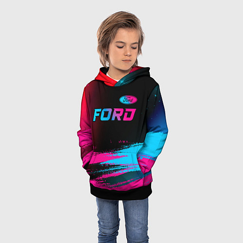 Детская толстовка Ford - neon gradient: символ сверху / 3D-Черный – фото 3