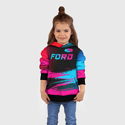 Толстовка-худи детская Ford - neon gradient: символ сверху, цвет: 3D-черный — фото 2