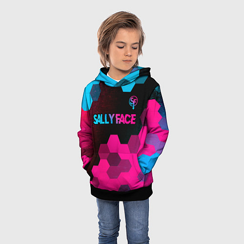 Детская толстовка Sally Face - neon gradient: символ сверху / 3D-Черный – фото 3