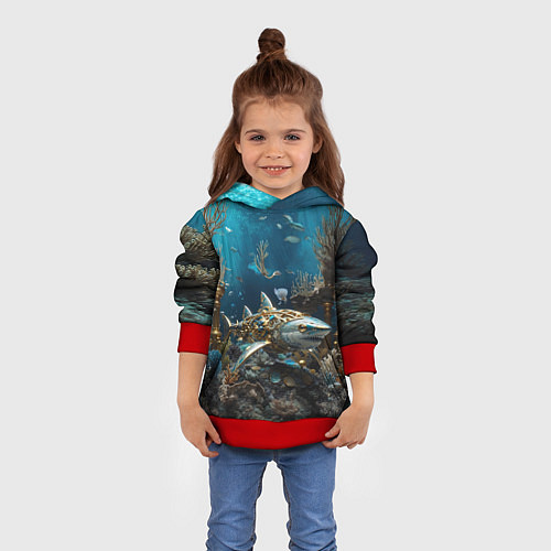 Детская толстовка Механическая акула / 3D-Красный – фото 4
