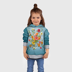 Толстовка-худи детская Букет полевых цветов на ткани, цвет: 3D-меланж — фото 2