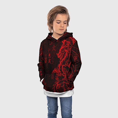 Детская толстовка Красный дракон - иероглифы / 3D-Белый – фото 3