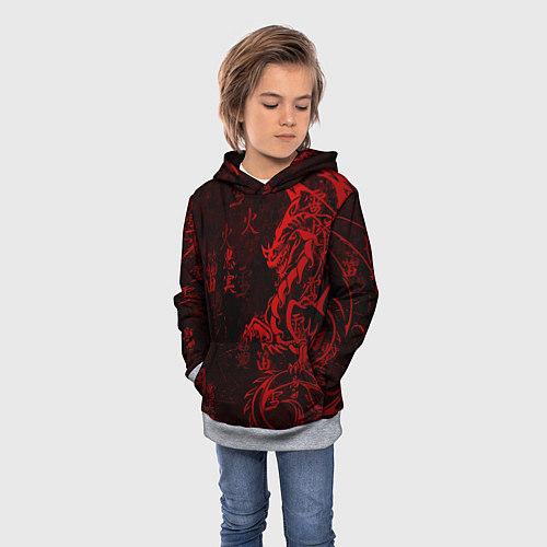 Детская толстовка Красный дракон - иероглифы / 3D-Меланж – фото 3