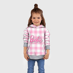 Толстовка-худи детская Барби лого розовая клетка, цвет: 3D-меланж — фото 2