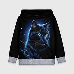 Толстовка-худи детская Черный кот - брызги воды, цвет: 3D-меланж