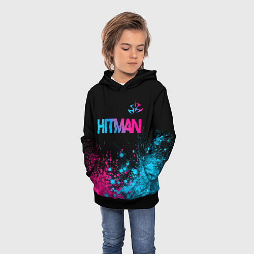 Детская толстовка Hitman - neon gradient: символ сверху / 3D-Черный – фото 3