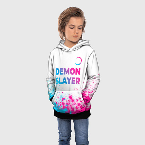 Детская толстовка Demon Slayer neon gradient style: символ сверху / 3D-Черный – фото 3